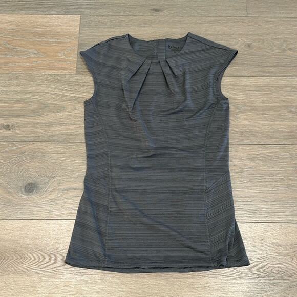 ATHLETA Heathered Gray Cap Sleeve Workout Running Zipper Back Shirt Top Size XS - Picture 1 of 11